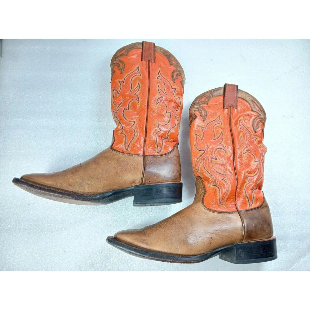 Nocona Men’s Cowboy Boots 8.5 D Brown Leather Orange Shaft USA Western